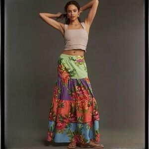 Farm Rio x Anthropologie Tiered Floral Maxi Skirt